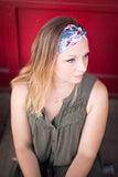 Roses on Black Stripes Headband-Turban Twist and Yoga Styles | Sweet Stitch Novelties - Sweet Stitch Novelties
