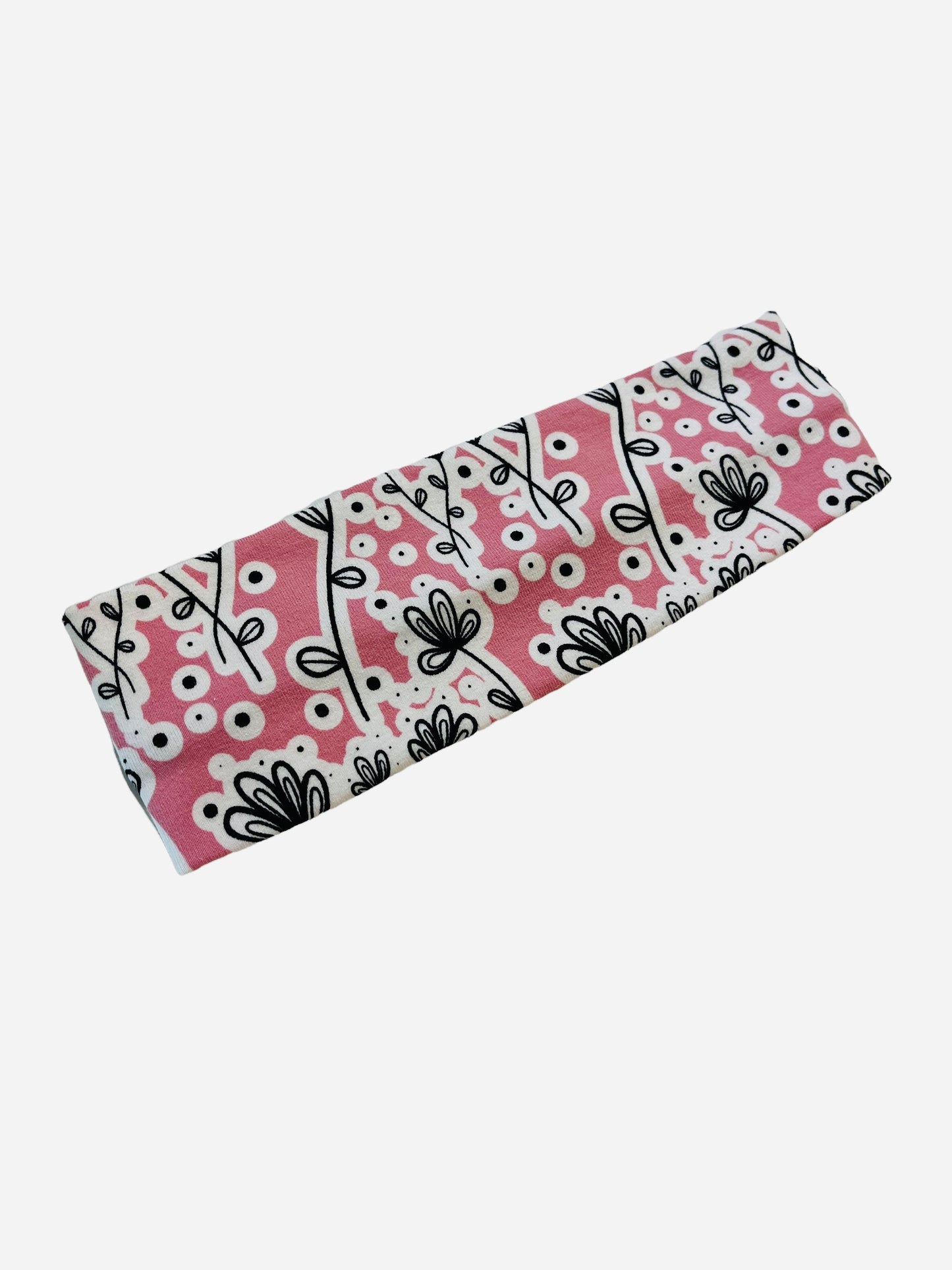 ORGANIC Floral on Pink Headband-Turban Twist and Yoga Styles  |  Sweet Stitch Novelties