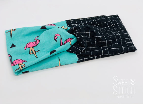 Stork and Grid Combo TURBAN TWIST Headbands - Sweet Stitch Novelties