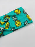 Pineapples on Teal Headband-Turban Twist and Yoga Styles | Sweet Stitch Novelties l - Sweet Stitch Novelties