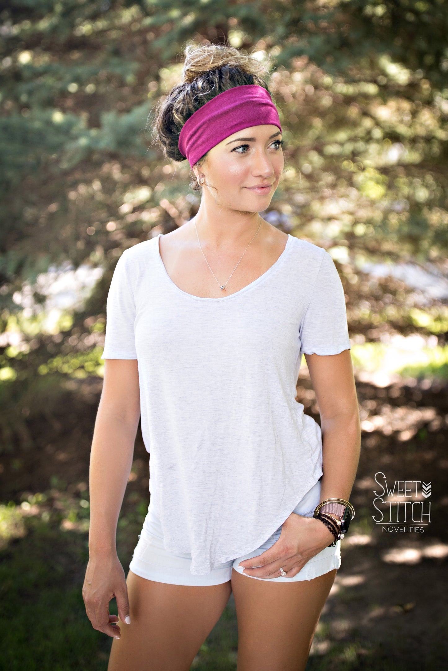 Leaves on White Headband-Turban Twist and Yoga Styles | Sweet Stitch Novelties