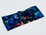 Rainbow Splatter on Black Headband-Turban Twist and Yoga Styles | Sweet Stitch Novelties