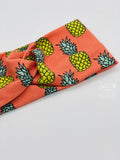 Pineapples on Coral Headband-Turban Twist and Yoga Styles  |  Sweet Stitch Novelties - Sweet Stitch Novelties