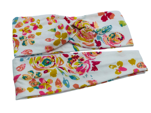 Boho Floral on Cream Headband-Twist or Yoga | Sweet Stitch Novelties