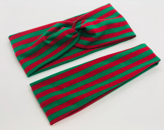 Christmas Stripe Headband-Turban Twist and Yoga Styles | Sweet Stitch Novelties - Sweet Stitch Novelties