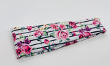Roses on Black Stripes Headband-Turban Twist and Yoga Styles | Sweet Stitch Novelties - Sweet Stitch Novelties